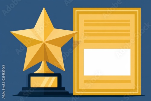 Star-shaped award trophy and framed certificate displayed against a blue background