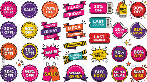 Black Friday last chance coupon badge set with orange stickers for final opportunity deals and urgent shopper promotions