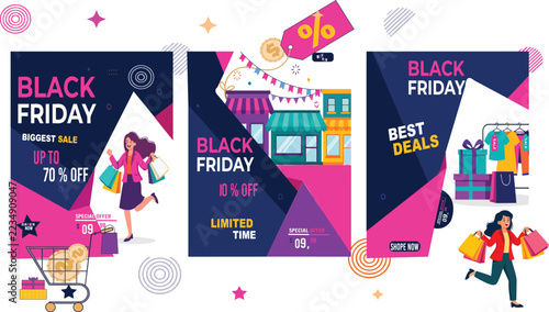 Black Friday limited best biggest deal poster set in pink with bold sale headlines for exclusive promotions and premium shopping events