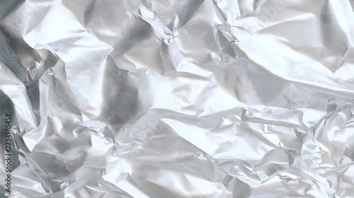Halftone crumpled white background plastic film texture background with abstract light reflections and subtle white dotted foil surface for aged gritty comic pop art style overlay wrinkled metallic