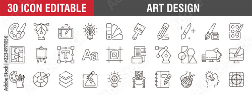 Collection of art design icons. Creative, graphic, digital, illustration. Vector template with editable strokes, EPS 10.