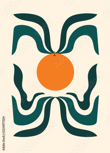 Design wall art orange fruit with leaf natural abstract