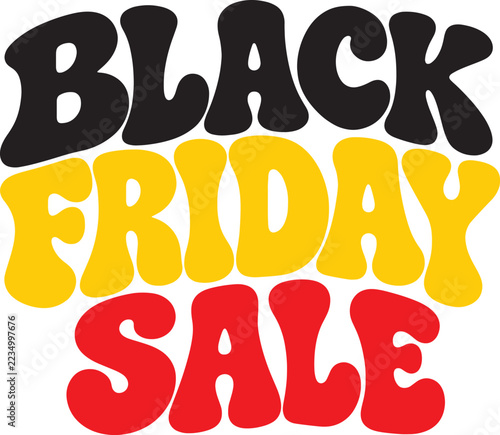 Black Friday sale retro typography design with bold colorful groovy lettering