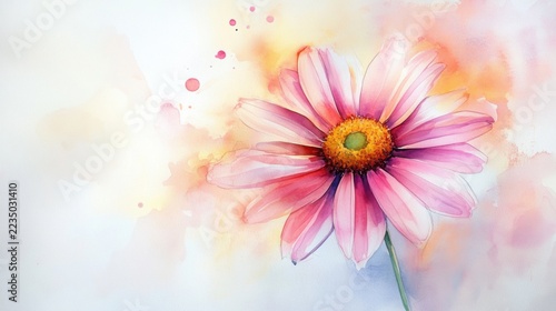 cute watercolor daisy flower with soft pastel colors, white background