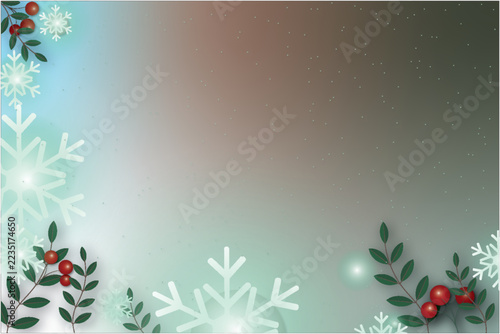 Christmas background with snowflakes and holly berries.