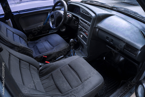 not new car inside instrument panel front seats and rear