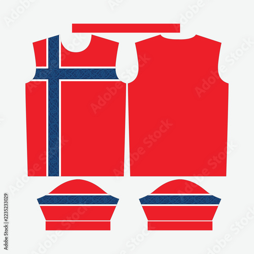 Red and Blue Nordic Celtic Cross Sports Jersey Design Mockup Template for Custom Sublimation Sportswear T-Shirt Vector