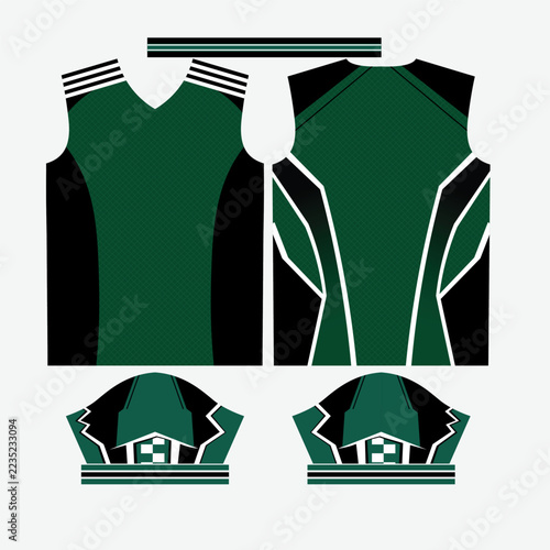 Dark Forest Green and White Sports Jersey Design Mockup Template with Sublimation T-Shirt Vector Layout