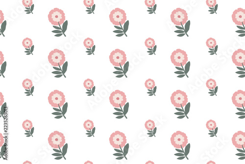 Seamless floral pattern with pink flowers and green leaves
