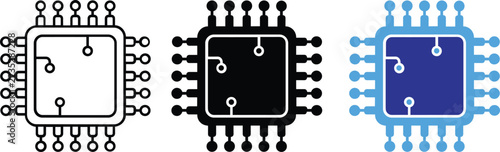 Computer processor cpu microchip vector icons illustration set flat design for technology and hardware components