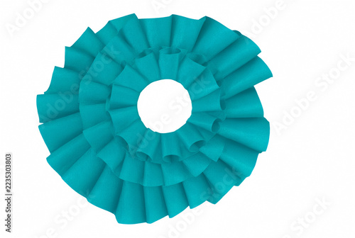 Obraz na plátně Teal pleated fabric ruffle rosette isolated on white background