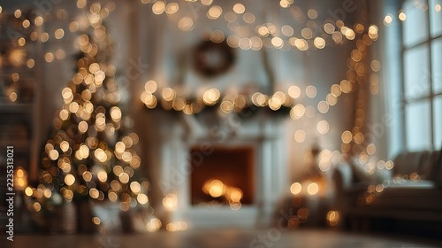 Sparkling Christmas tree lights glowing softly inside cozy living room during winter holiday season celebration time