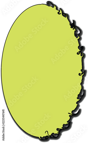 A lime green oval shape with a jagged textured grunge border geometric design element white background graphic asset set