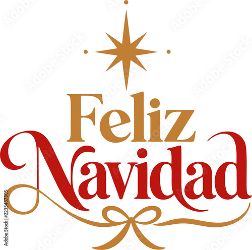 Fotografie Tarjeta de Feliz Navidad con tipografía elegante, estrella decorativa y ornament