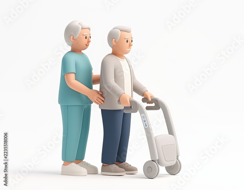 Social Services: Elderly care worker assisting a senior with a smart mobility aid
