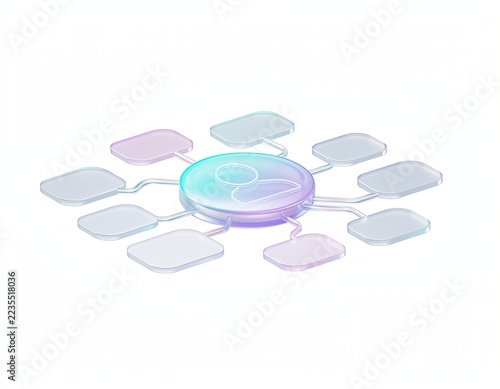 AI Chatbot Automation: Floating virtual assistant interface with branching conversation nodes