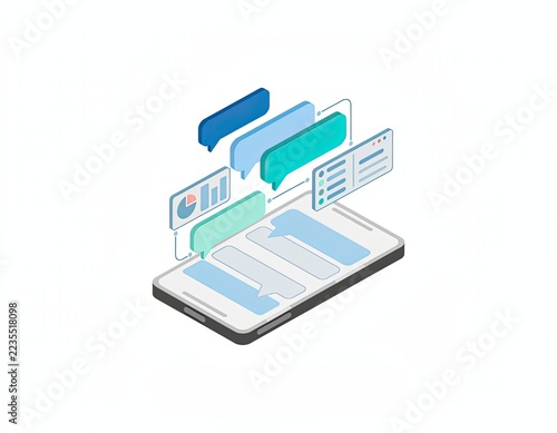 Chatbot Integration: Connected messaging bubbles linked to CRM and support dashboards