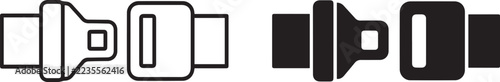Two vector line art icons of a car seatbelt buckle