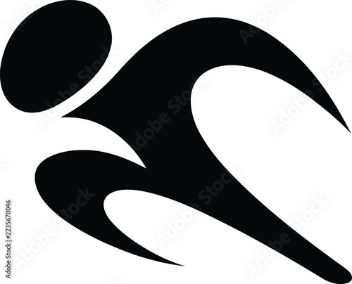 Abstract black running man silhouette, sprinting athlete in motion, fast speed sports icon for fitness, marathon, and athletic branding