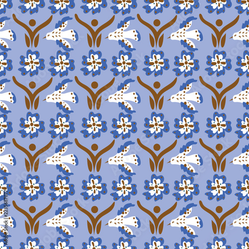 Scandinavian seamless pattern vector background with folk floral botanical ornaments and decorative repeat tile.