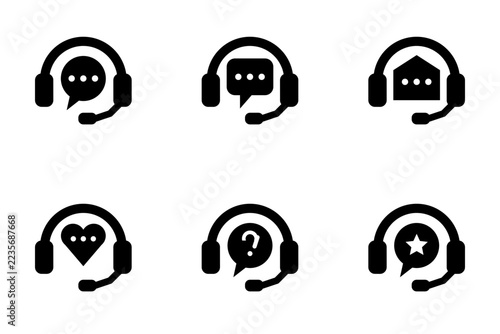 Customer Support Headset Icon Set Vector Illustration