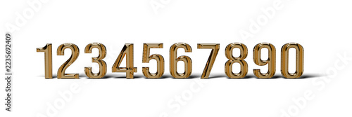 Gold foil number balloons 0 to 9, set of digits for birthday, anniversary and New Year, isolated on transparent background, 3D render