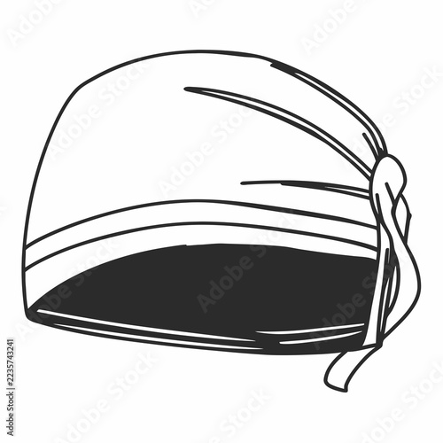 Black and white illustration of a bandana cap with tie  