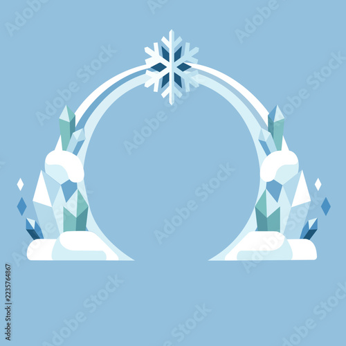 Icy Snowflake Arch with Symmetrical Crystal Formations Winter Vector