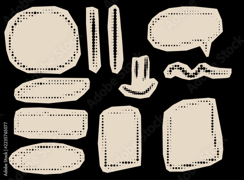 Imperfect Paper Cut Out Dotted Sticker. Scribble Pen Line Drawn Application Symbol Collection. Cartoon Vintage Irregular Edged Paper Sticker Set. Childish Funny Hand Drawn Collage Graphic Design 