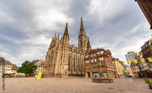 Fotografie Neo-Gothic Protestant church, located on Reunion Square in Mulhouse, France