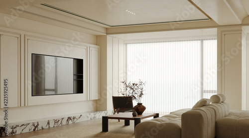 Modern House and Luxury Living Room Interior with Contemporary Furniture, 3D Rendering
