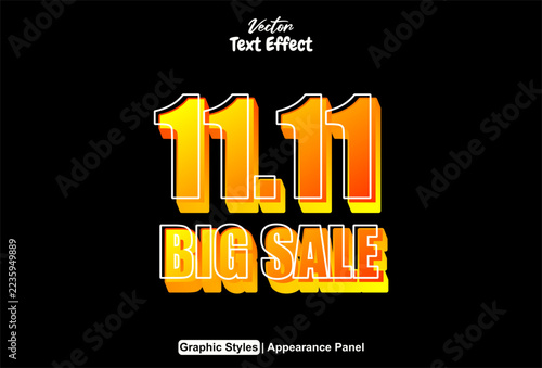 11.11 sale text effect with a black background; fully editable.