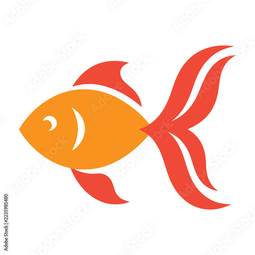 Orange fish with red fins swimming left on white background simple icon