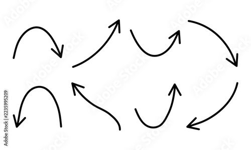 Curved Arrow Icons. Eight Thin Line Black Direction Vector Pointers