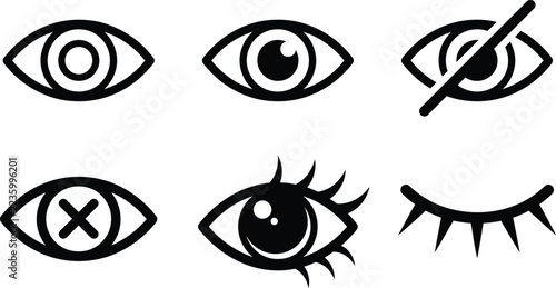A collection of hand drawn eye illustrations representing various expressions and states of vision