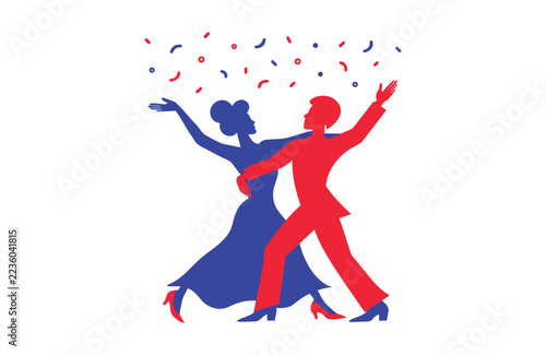 Two Elegant Ballroom Dancers in Formal Evening Wear Vector Illustration