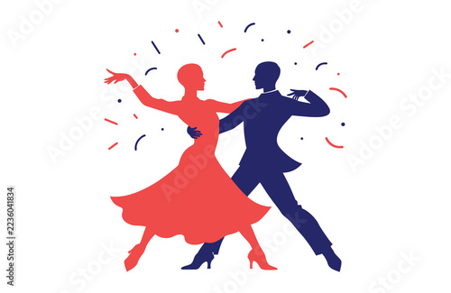 Two Elegant Ballroom Dancers in Formal Evening Wear Vector Illustration