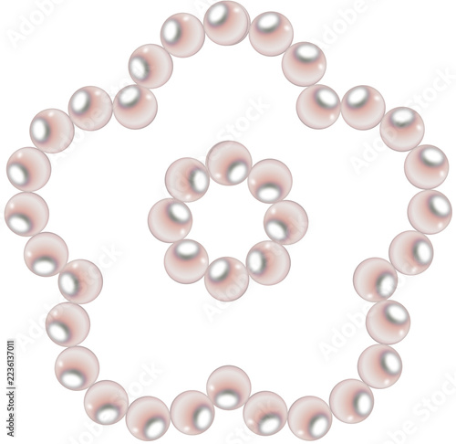 Decorative illustration of a flower shape made of shiny pink pearls on a white background