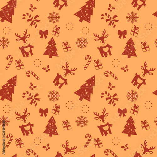 Cute holiday doodle pattern design with brown and red elements