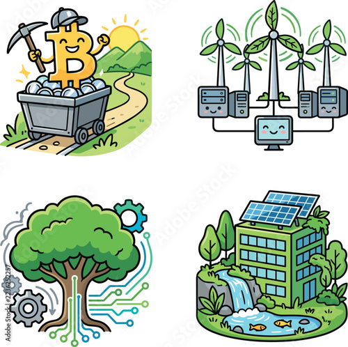 Bitcoin mining with renewable energy and eco technology.