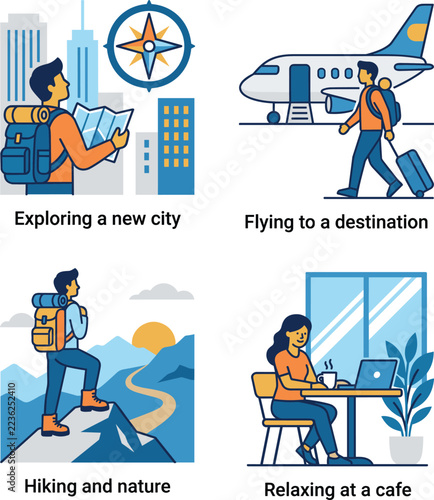 Travel and Leisure Activities Vector Illustration Set.