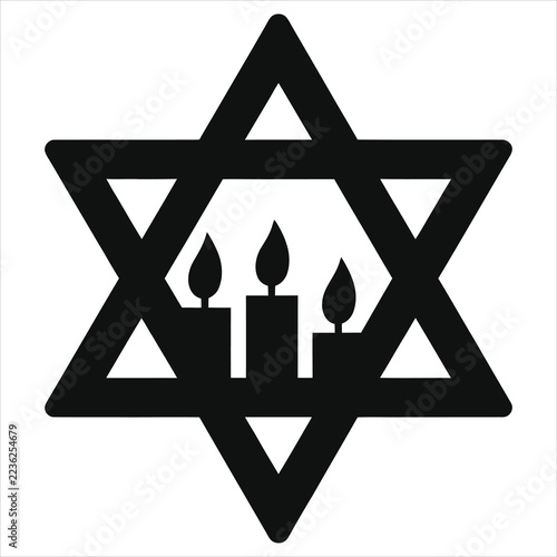 Star of David with Festive Candles Silhouette Vector Icon Illustration