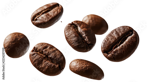 Obraz na plátně Roasted dark brown coffee beans scattered in a group