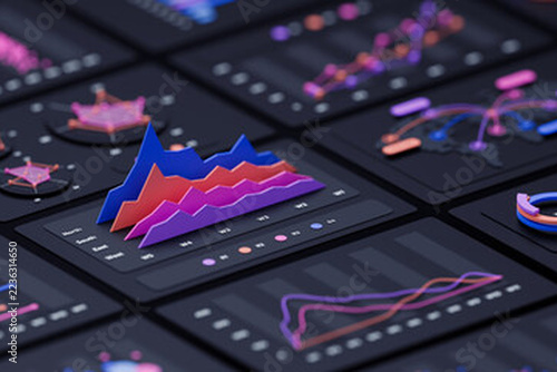 3D Financial Data Dashboard Analytics Concept Stock Illustration