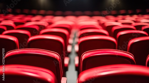 drama. Empty theater seats bathed in soft light, creating a sense of anticipation and quiet elegance. event programs, museum guides, designed for cultural heritage projects and event programs.