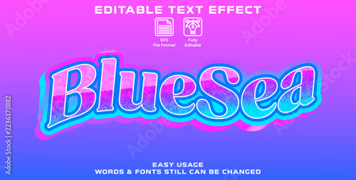 Editable graphic text effect blue sea