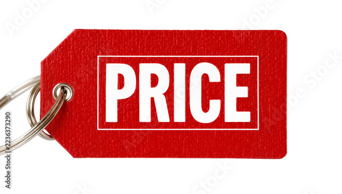 Obraz na plátně Red price tag with white text, isolated on transparent background
