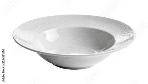 Obraz na plátně White ceramic pasta bowl with concentric ribbed rim, isolated on transparent bac