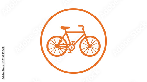 Orange bicycle icon inside circular frame minimalist logo