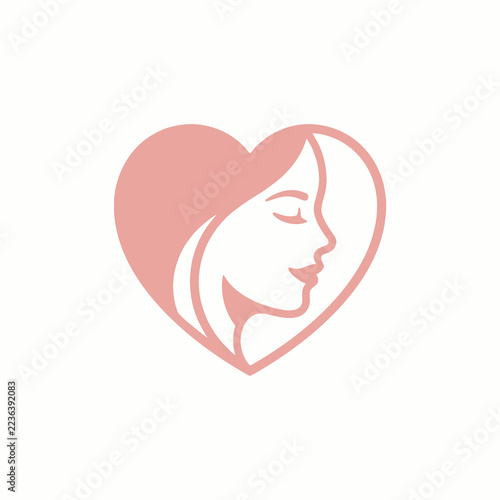 Stylized female profile silhouette inside a pink heart shape.